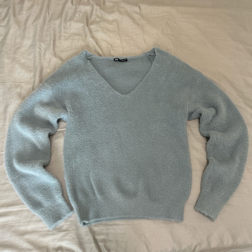 Zara Light Blue V-Neck Sweater